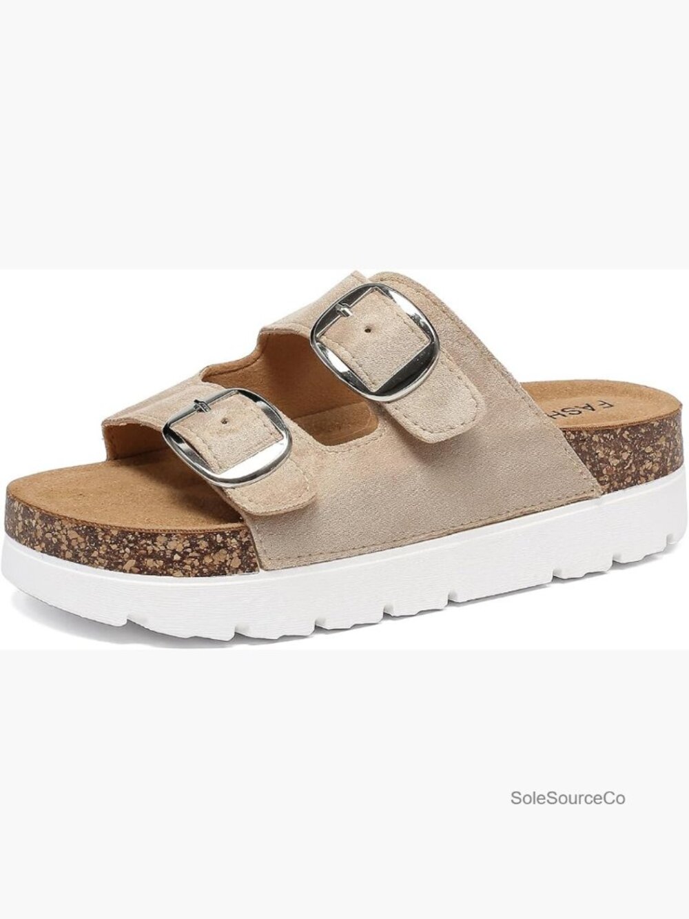 Platform Sandals w/ Cork Footbed, Non-Slip Slides, Adjustable Buckle, Chunky